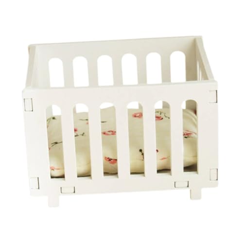 Baoblaze 1:12 Puppenhaus Baby Wiege Krippe Rollenspiel Spielzeug Puppe Möbel Requisiten Puppenhaus Baby Bett Mini Möbel für Handwerk, Weiß von Baoblaze