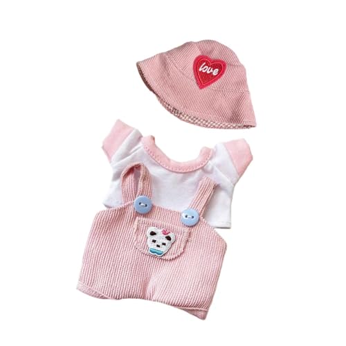 Baoblaze 15 cm – 17 cm Plüsch-Puppenkleidung, Puppenhosen-Set, Kostüme mit roter Herzmütze, Hosenträgerhose mit Taschen, Kuscheltier-Accessoires, Cartoon, rosa Kleidung von Baoblaze