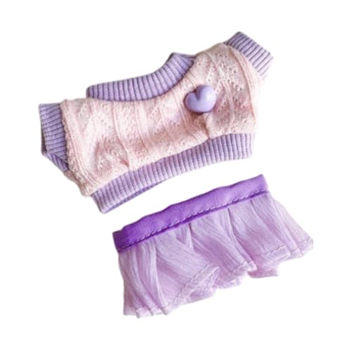 Baoblaze 17 cm Mini-Puppenkleidungsset, Anziehkleidung, bequemer Puppenpullover, Outfits, Pullover, Rock für 17 cm Anhängerpuppe, Mädchengeschenk, Lila von Baoblaze