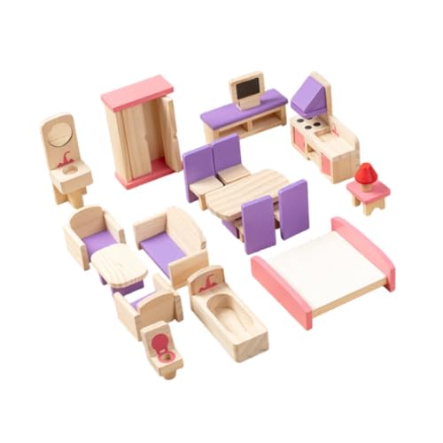 Baoblaze 19x Holz Puppenhaus Möbel Pretend Spielen Spielset Zubehör Miniatur Möbel Puppenhaus Zubehör für Kinder Jungen Mädchen von Baoblaze