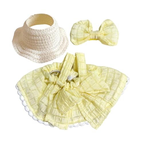 Baoblaze 3-teiliges Puppenkleid mit Hut, Schleife, Haarnadel, handgefertigtes Kleidungs-Outfit, Kostüm für 15–17 cm große Puppen, Ankleiden, Neujahrsgeschenke, Gelb von Baoblaze