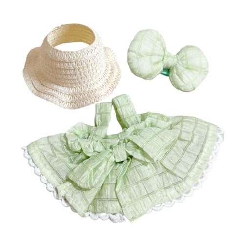 Baoblaze 3-teiliges Puppenkleid mit Hut, Schleife, Haarnadel, handgefertigtes Kleidungs-Outfit, Kostüm für 15–17 cm große Puppen, Ankleiden, Neujahrsgeschenke, GrÜn von Baoblaze