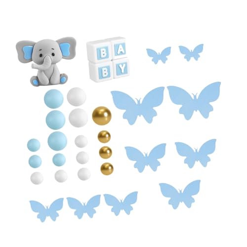 Baoblaze 3D Elefant Kuchen Topper Set Geburtstag Kuchen Dekoration Statue Vielseitige Baby Buchstaben Cartoon Ornament DIY Handwerk für Hochzeit, Blau von Baoblaze