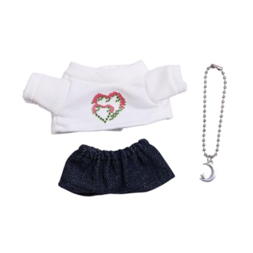 Baoblaze 3X Puppen-T-Shirt mit Jeans und Halskette, Mädchen-Puppenkleidung, handgefertigt, Anzieh-Puppenoutfit, Puppenkleidung für 15 cm – 17 cm große Puppen, Weißes Und Grünes Blatt von Baoblaze