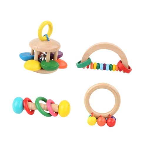 Baoblaze 4 Stück Holzspielzeug, Rasseln, Montessori-Spielzeug, Handgreifspielzeug, frühpädagogische Kleinkinder, Musikinstrumente für 0–6 Monate, Geschenke von Baoblaze