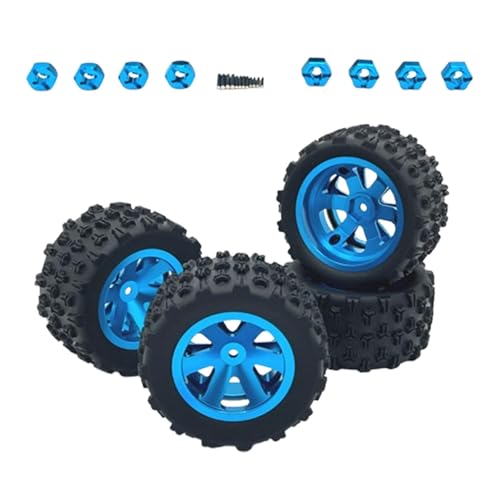 Baoblaze 4 Stück RC-Autoräder und -Reifen, RC-Crawler-Autoreifen, Gummireifen mit 8 Sechskant-Radnaben für 1/12 1/14 1/16 1/18 Auto, Blau von Baoblaze