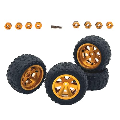 Baoblaze 4 Stück RC-Autoräder und -Reifen, RC-Crawler-Autoreifen, Gummireifen mit 8 Sechskant-Radnaben für 1/12 1/14 1/16 1/18 Auto, Gold von Baoblaze