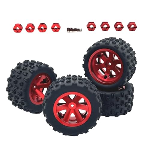 Baoblaze 4 Stück RC-Autoräder und -Reifen, RC-Crawler-Autoreifen, Gummireifen mit 8 Sechskant-Radnaben für 1/12 1/14 1/16 1/18 Auto, Rot von Baoblaze