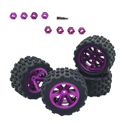 Baoblaze 4 Stück RC-Autoräder und -Reifen, RC-Crawler-Autoreifen, Gummireifen mit 8 Sechskant-Radnaben für 1/12 1/14 1/16 1/18 Auto, Violett von Baoblaze