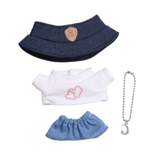 Baoblaze 4-teiliges Puppenoutfit für Mädchen mit Puppen-T-Shirt, Jeans, Halskette und Mütze. Bezaubernde Mini-Puppenkleidung für 15/17 cm große Puppen, Weiß Und Herz von Baoblaze