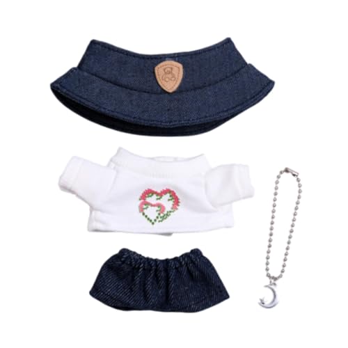 Baoblaze 4-teiliges Puppenoutfit für Mädchen mit Puppen-T-Shirt, Jeans, Halskette und Mütze. Bezaubernde Mini-Puppenkleidung für 15/17 cm große Puppen, Weißes Und Grünes Blatt von Baoblaze