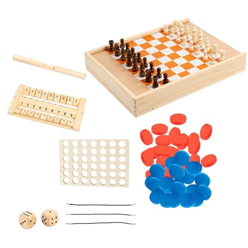 Baoblaze 5-in-1-Brettspielset aus Holz mit Schach, „Shut The Box“-Brettspielen, Hockey-Puck, Backgammon-Spiel für Kinder und Erwachsene von Baoblaze
