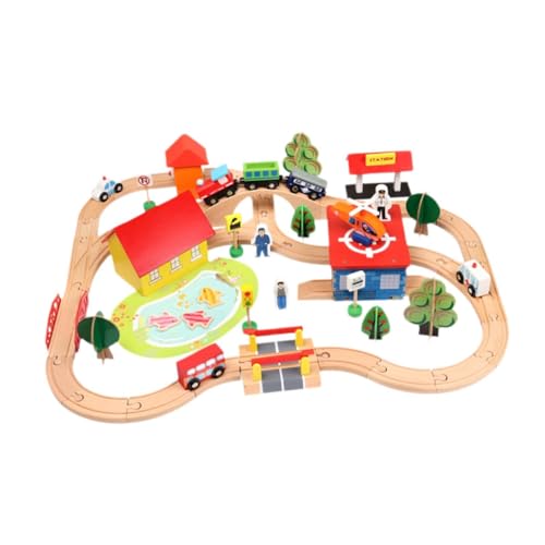 Baoblaze 70-teiliges Holzeisenbahn-Set, Montessori-Spielzeug, Entwicklungsspielzeug, Vorschul-Lernspielzeug, Eisenbahn-Set mit Brücke für Jungen und Mädchen, von Baoblaze