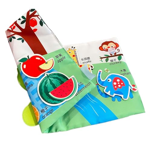 Baoblaze Baby-Stoffbuch, sensorische Fähigkeiten, frühe Entwicklung, Cartoon-Tier-Lernspielzeug, weiches Babybuch für 3 6 Spielzeug, Tierfrucht von Baoblaze