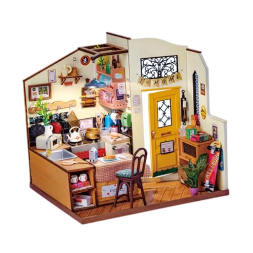 Baoblaze DIY Miniaturhaus Bausatz Puppenhaus Bausatz Dekorationen mit LED-Leuchten Modellbausätze Miniaturmöbel Bausatz für Kinder, Küche von Baoblaze