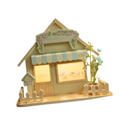 Baoblaze DIY handgefertigte Holzhütte Puppenhaus handgefertigtes Spielzeug Miniatur-Gebäudemodell Erwachsene mit Licht Geschenke Nachtlicht von Baoblaze