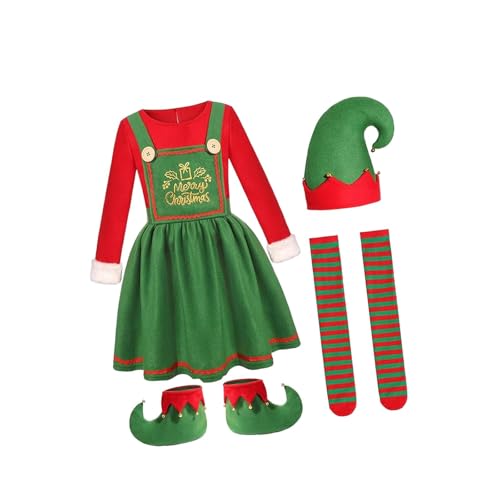 Baoblaze Elfen-Weihnachtskostüm mit Hut, Kinder-Elfen-Outfits für Festivals, Halloween, Karneval, für Mädchen 110 von Baoblaze