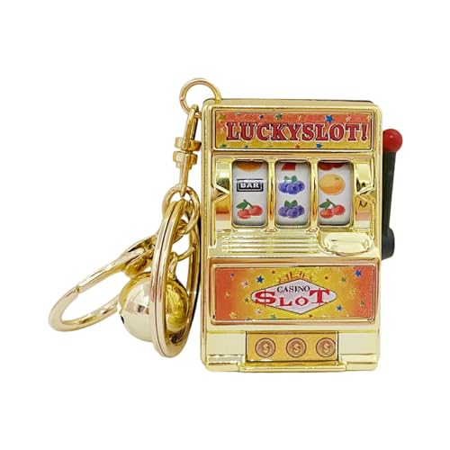 Baoblaze Glücksspielautomaten-Bank mit rotierender Walze, kompakter Spielautomaten-Slot-Anhänger, Taschenanhänger mit Glöckchen, Schlüsselanhänger, Charm für , Gold von Baoblaze