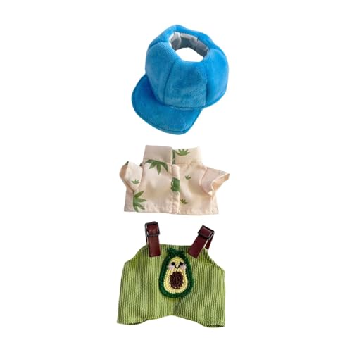 Baoblaze Hemd und Hosenträgerhose für Plüschfiguren, Anzieh-Foto-Requisiten, pädagogische Kleidung mit Hut, zum Selbermachen von Puppen für 17 cm große Puppen, Avocado Und Blauer Hut von Baoblaze