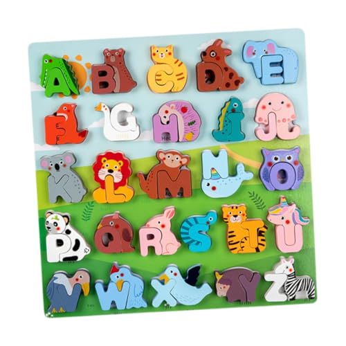 Baoblaze Holz-Alphabet-Puzzle ABC Buchstaben Tiere Puzzles Alphabet Aufklärung Bausteine Montessori Blöcke Spielzeug für Zug Auto von Baoblaze