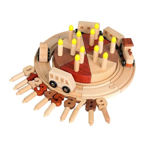 Baoblaze Holz Geburtstagstorte Zug Montessori Teeparty Spielzeug Kinderspielzeug mit Kerzen und Zahlen Essen Set für Jungen Mädchen Kinder Party von Baoblaze