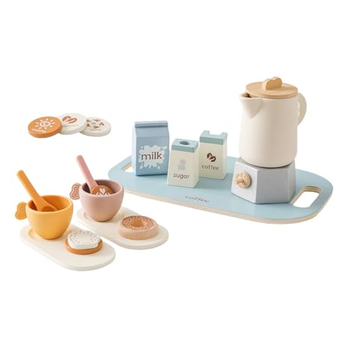 Baoblaze Holz Tee-Party-Set für kleine Mädchen Lebensmittel Spielset für Kinder Tee-Party Milch Kaffee Geschirr Tee-Set Küche Rollenspiel Kinder von Baoblaze