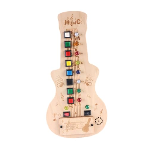 Baoblaze Holzgitarre, Musikalisches Beschäftigungsbrett, Lichter, Schalterbrett, Geschenk, sensorisches Spielzeug mit Buntem Schalter und Knöpfen für Reisende von Baoblaze