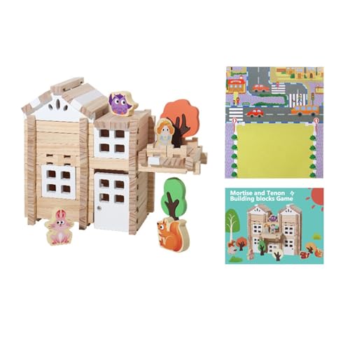 Baoblaze Holzhaus-Bausteinset, Montessori-Lernspielzeug, 3D-Puzzle, Stapelblockspielzeug für Kinder im Alter von 3, 4, 5 und 6 Jahren, 170 Stück von Baoblaze