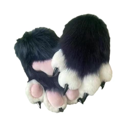 Baoblaze Katzenkrallenhandschuhe Fäustlinge Cosplay Kostümzubehör Plüschhandschuhe Tierhandschuhe für Party Karneval Nachtclub Bühnenauftritt, Schwarz von Baoblaze