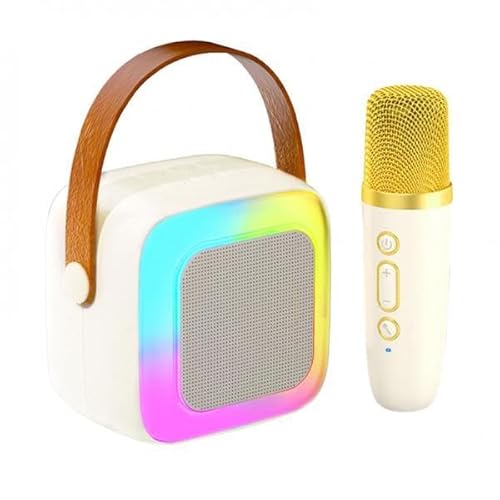 Baoblaze Mini-Karaoke-Maschine für Kinder mit Mikrofonen und bunten Lichtern für Kinder und Erwachsene, Partygeschenke, Musik-Player, Spielzeug für die, Weiss von Baoblaze