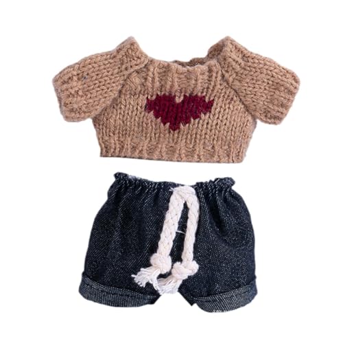 Baoblaze Mini-Puppenkleidungsset für 15 cm, Mädchenpuppen-Outfits, Kostüm, Bequeme DIY-Puppenkleidung, Spielzeug, Foto-Requisiten, Anhänger, Puppe, Alter 4 5 6, Braun mit Herz von Baoblaze