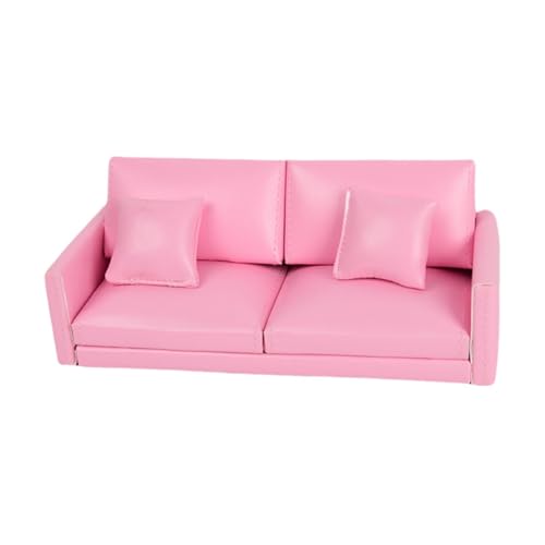 Baoblaze Miniatur-Sofa im Maßstab 1:12 für Puppenhaus, Puppenhauszubehör, PU-, Puppenhaus, Mini-Sofa, Puppenhausmöbel für Ornamente, ROSA von Baoblaze