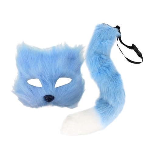 Baoblaze Pelzige Maske und Schwanz, lustige Halloween-Maske für Bar, Geburtstag, Kostüm, Nachtclub, Blau Baoblaze Pelzige Maske und Schwanz, lustige Halloween-Maske für Bar, Geburtstag, Kostüm, Nachtclub, Blau von Baoblaze