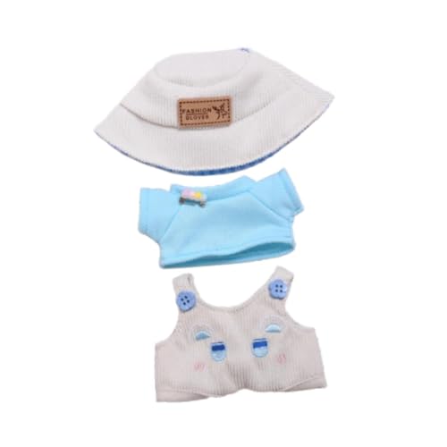 Baoblaze Plüsch-Puppenkleidung für 15–17 cm große Puppen, Cartoon, T-Shirt-Overall mit Mütze, Kostüme, Anziehkleidung für Kuscheltiere, Puppenkleidung, Blau von Baoblaze