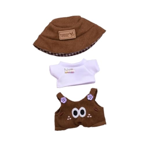 Baoblaze Plüsch-Puppenkleidung für 15–17 cm große Puppen, Cartoon, T-Shirt-Overall mit Mütze, Kostüme, Anziehkleidung für Kuscheltiere, Puppenkleidung, Braun von Baoblaze