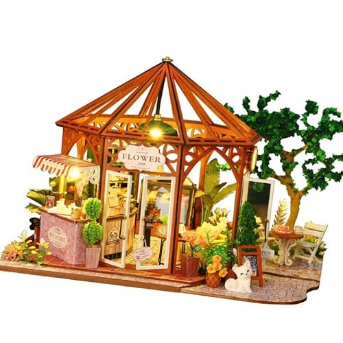 Baoblaze Puppenhaus-Miniaturhaus-Bausätze zum Selbermachen mit Möbeln und LED, Dekorativ, Kaffee-Blumenladen-Bausätze für Erwachsene von Baoblaze