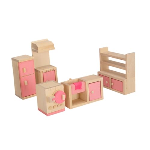 Baoblaze Puppenhaus-Möbelset aus Holz, Miniaturmöbel, Spielzeug, Spielhauszubehör, Klassische DIY-Simulation, Rollenspielspielzeug für Mädchen, Küche Eingerichtet von Baoblaze