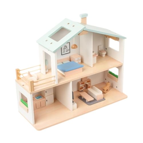 Baoblaze Puppenhaus aus Holz, Haus im europäischen Stil, 2-stöckiges Geschenkspielzeug ohne Figuren, Puppenhausspielzeug, Miniaturhaus für Kinder ab 3 Jahren von Baoblaze