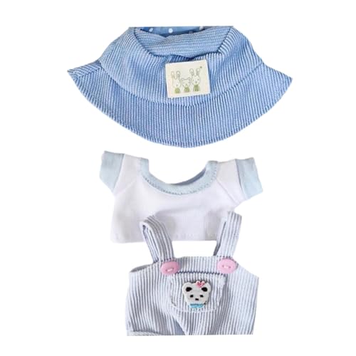 Baoblaze Puppenkleidung aus Plüsch, Puppen-T-Shirt und Overall, weich mit Hut, stylische Kostüme zum Anziehen, Foto-Requisiten, süße Kleidung für Kuscheltiere, Blauer Hut von Baoblaze