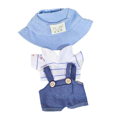 Baoblaze Puppenkleidung aus Plüsch, Puppen-T-Shirt und Overall, weich mit Hut, stylische Kostüme zum Anziehen, Foto-Requisiten, süße Kleidung für Kuscheltiere, Blaues T-Shirt mit Streifen von Baoblaze