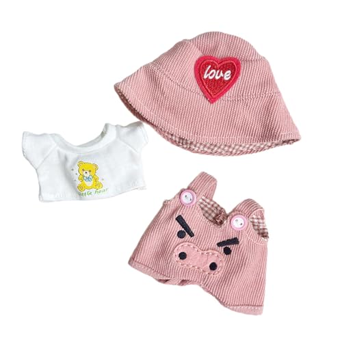 Baoblaze Puppenkleidung für 15 cm große Plüschpuppen, Puppenhosen-Set, stylischer Hut mit Herzmuster, DIY-Zubehör für weiche Stofftiere, Cartoon (Pink) von Baoblaze