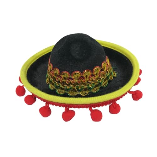 Baoblaze Sombrero-Hut, Party-Kostüm, Partyzubehör, Foto-Requisiten, stilvoller Mini-Hut, Stirnband, Mini-Sombrero-Zylinder für Festival, Halloween, Rote Bälle, Schwarzer Hut von Baoblaze