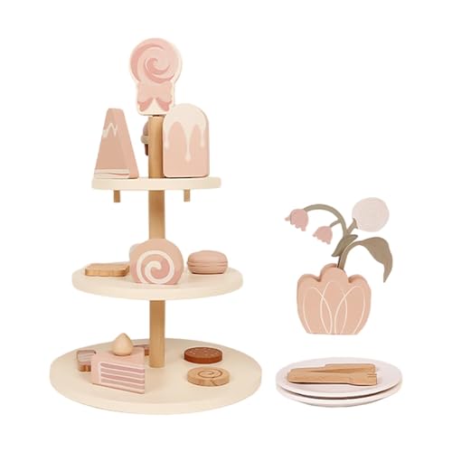 Baoblaze Spielset mit Dessertkuchen aus Holz, Spielzeug und Geschirrklammer, Rollenspiele, Rollenspiele, Teeparty-Set für Kinder von Baoblaze