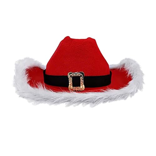 Baoblaze Weihnachtsmann Cowboyhut, Roter Cowboyhut Damen, Rot Filzhut Cowboy, Rot Cowgirl Hut Breite Krempe, Christmas Cowboy Hat, Rot Jazz Hut für Maskerade Foto-Requisiten Weihnachten Party von Baoblaze