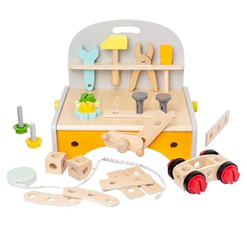 Baoblaze Werkbank und Werkzeugset für Kinder aus Holz, Konstruktionswerkzeug für Kinder, Rollenspiel, Schraubendreher, Schraubenschlüssel, Muttern, Bolzen-Set von Baoblaze