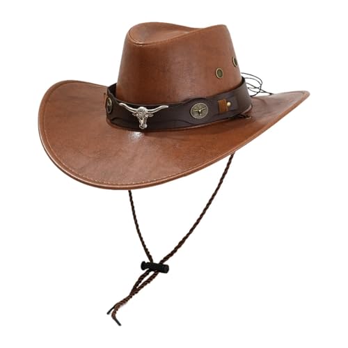 Baoblaze Western Cowboyhut Trendy mit verstellbarem Kinnriemen für Musikfestival Karneval, Khaki von Baoblaze