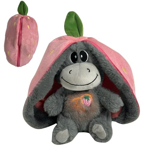 Baoqifong Atmendes Stofftier, Schlafender Plüsch Esel, Weiches Erdbeer Avocado Plüschtier Puppe, Süßes Kuscheltier Versteckspiel Esel Spielzeug, Stressabbau Stofftier Für Schlafende Kinder, 30CM von Baoqifong