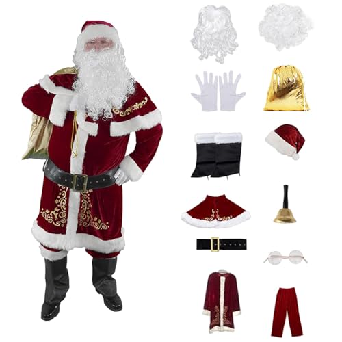 Baoqifong Herren Weihnachtsmann-Kostüm, Weihnachtsmann-Cosplay-Set,12X Weihnachts-Cosplay-Weihnachtsmann-Anzug-Set | Bequemes Weihnachtsmann-Outfit für Erwachsene für Heiligabend, Halloween-Party von Baoqifong