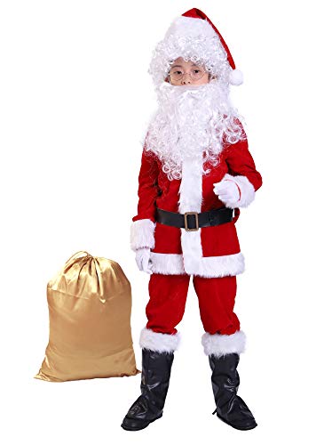 Bapbog Deluxe Weihnachtsmann-Kostüm für Kinder, Weihnachten, Halloween, Cosplay, 10-teiliges Set, S, Rot, Mädchen von Bapbog