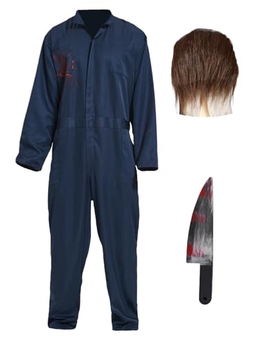 Bapbog Michael Myers Kostüm für Erwachsene, Halloween, gruseliges Outfit, Overall, Horror-Killer-Maske, verbrannte Overalls von Bapbog